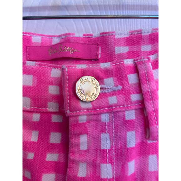 Vintage Lilly Pulitzer Pink Tag Pants – Hot Pink Grid Print Jeans – Size 10 - Picture 1 of 7